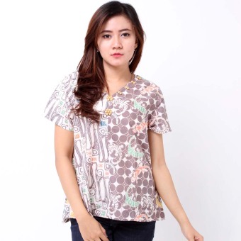 Batik Distro BA7056 Blus Wanita Cap Manik Pendek - Coklat  