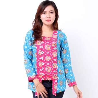 Batik Distro BA7245 Blus Wanita Kutu Panjang - Biru  