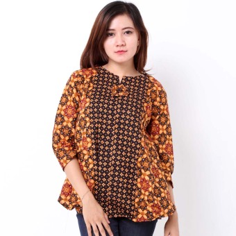 Batik Distro BA7259 Blus Wanita A Line Pendek - Coklat  