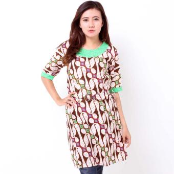 Batik Distro BA7585 Dress Wanita Embos Tali Pendek - Coklat  