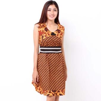 Batik Distro BA7834 Dress Wanita TL Tali Pinggang - Coklat  