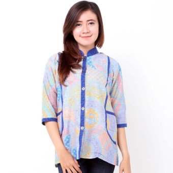 Batik Distro BA7991 Blus Wanita Shanghai Pendek - Biru  