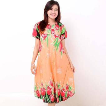 Batik Distro D732 Daster Wanita Bunga Lengan Pendek - Orange  