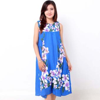 Batik Distro D757 Daster Wanita Bunga Tanpa Lengan - Biru  