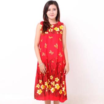 Batik Distro D762 Daster Wanita Bunga Tanpa Lengan - Merah  