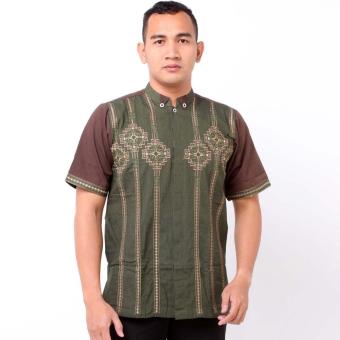 Batik Distro K8037 Kemeja Pria Koko Lurik - Hijau  