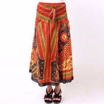 Batik Distro R1173 Rok Wanita Renda Karet Lingkar - Coklat  