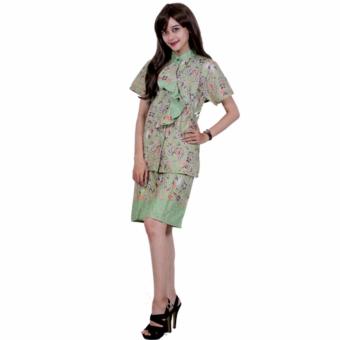 Batik Putri Ayu Solo Dress Batik Kerja Katun Halus D87-Hijau  