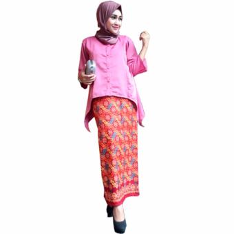 Batik Putri Ayu Solo Dress Batik Setelan Semsut Prada D88-Pink  