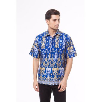 Batik Trusmi-Hem Motif Prada Milo-Biru  