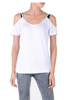 Batwing Sleeve Off Shoulder T-Shirt (White)  