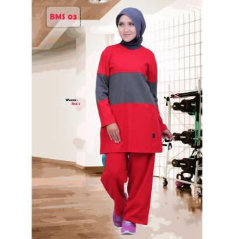 Believe Setelan BMS-03 Baju Olahraga Muslim Kaos Wanita Baju Muslim Kaos Red 2  