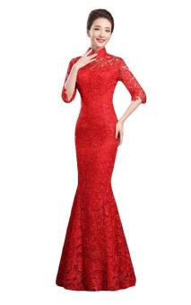 Big Promotion Red Vinatge Chinese Cheongsam Dress Improved Mermaid Wedding Dress Long Evening Party Dress SS-06 - intl  