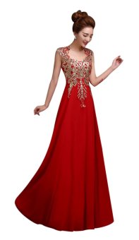 Big Sale Elegant Long Evening Dresses Chiffon Portrait Crystal Diamond Beading A-line Formal Dress Chinese Cheongsam Gown Red (DHD-007R)  