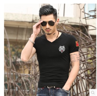 BIG SIZE Men's new fashion slim Short-Sleeved shirt with CHINA FLAG pure color(wolf black) - Intl  