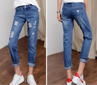 BIGCAT new Hole jeans loose BF style harem pants fashion jeans -dark blue - intl  
