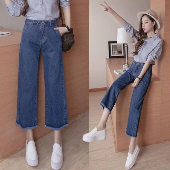 BIGCAT new retro high waist denim wide leg pants tassel jeans - intl  