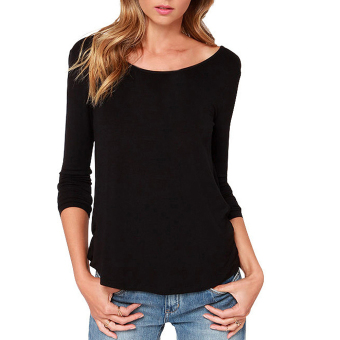 Black Autumn Female Fashion Long Sleeve Shirts Sexy Open Back Backless Slim Casual Blouses Tops  