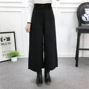 Black Fashion Korean Women Pants Ninth Pants Loose Wide Leg Pants Trouser Woolen Cloth Womens Pants Trouser Bottom - intl  