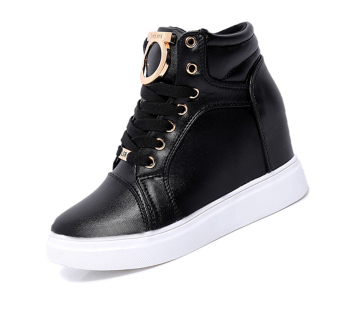 Black+White Women PU Leather Shoes Woman Fashion Hidden Wedge Heel Lace Up Casual Shoes  