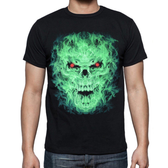 Blacklabel Kaos Hitam BL-GLOW-606 Glow In the Dark T-Shirt Green Skull - S  