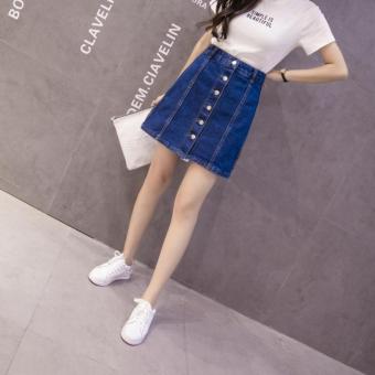 Blue High waist denim A-line skirt Korean style package hip skirt - intl  