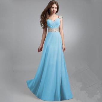 BLUE New Fashion Women Dress Casual Summer Dress Long Bohemian Wedding Dress Party Solid Evening Dress Pink Red Sky Blue - intl  