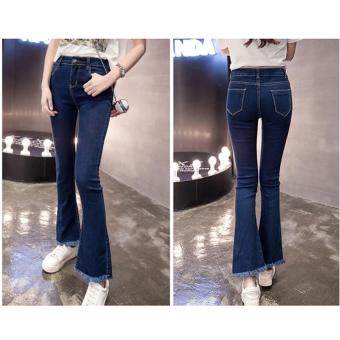 BLUE Spring Autumn Speaker Tassel Women's Slim Vintage Denim Jeans Casual Stretch Skinny Female Waist Elastic Pants Plus Size - intl  