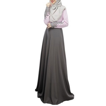 Bluelans Women Muslim Kaftan Hijab Lace Long Sleeve Islamic Maxi Dress M (Grey)  