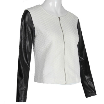 Bluelans Women's Faux Leather Splicing Zipper Long Sleeve Jacket Coat White  