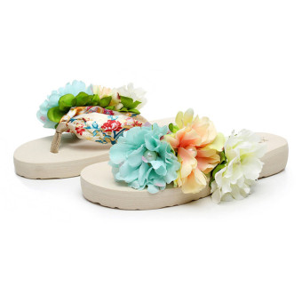 Bohemia Flowers beach Anti-skidding Flip Flops Summer Platform Wedges Sandal For Women (beige) - intl  