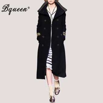 Bqueen 2017 New Fashion Dark Blue Double Breasted Turn-down Collar Temperament Slim Winter Woolen Coat Women - intl  