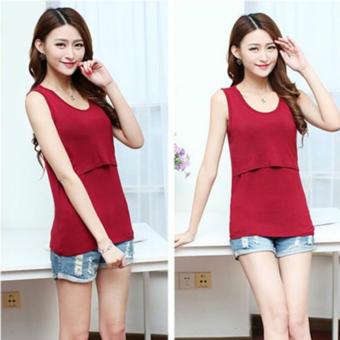 Breastfeeding Tee Clothes Side Slit T-Shirt 2017 Summer Maternity Short Sleeve Nursing Clothing (Wine Red) - intl  