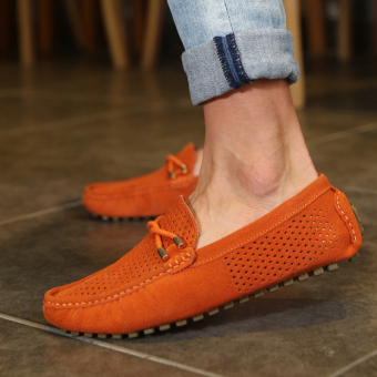 Breathable Genuine Leather Men's Loafers - Orange - Intl  