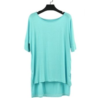 Brief Women's Girl Pure Round Collar Color Bat Sleeve Loose T-shirt 5 Colors ONE SIZE-green-  