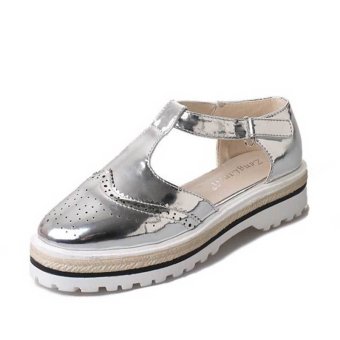 Brogue Vintage Trendy Square Toe T-strap Women's Sandals(Silver) -Intl (Intl)  