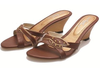 BSM Soga BKD 828 Sandal High Heels Wedges Wanita Syntetic - Elegan - Coklat Kombinasi  