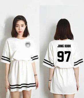 BTS junior team Short sleeved dress 2017 new White ??JUNG KOOK?? - intl  