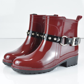 Buckle Slip On Red Martens Women Rain Boots  