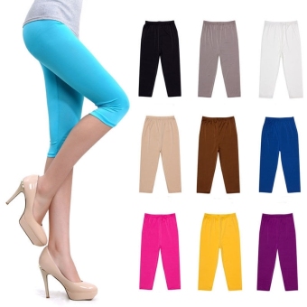 BUYINCOINS Hot Women's Color Stretchy Cropped Leggings Tights Shorts Pants Purple - intl  