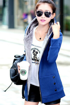 Buytra Women Casual Sweatshirt Long Sleeve Fleece Warm Blue  