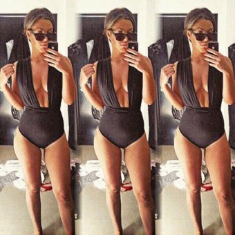 C1S Bandage Stretch High Waist Solid Short Jumpsuit (Black) - intl  