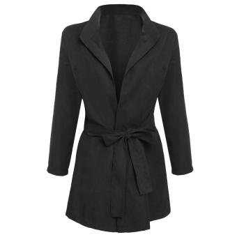 C1S Batwing Sleeve Front Open Outwear Jacket Tunic Solid Windbreak(Black) - intl  