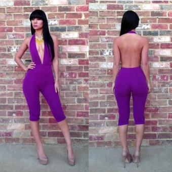 C1S Bodycon Bodysuit One-Shoulder Backless Bodywear Jumpsuits(Purple) - intl  