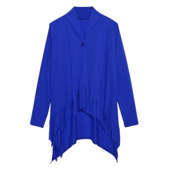 C1S Coat Single Button Tassel Asymmetric Hem Outwear Top (Blue) - intl  