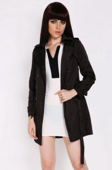 C1S Elegant Dust Coat Double Breasted Belted Coat Jacket (Black) - intl  