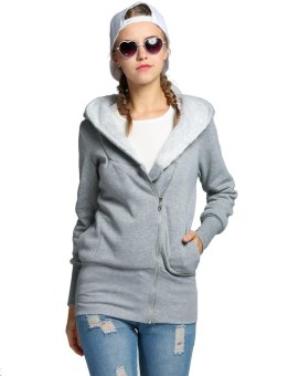 C1S Hoodie Warm Outerwear Zip Cardigan Jacket (Grey) - intl  
