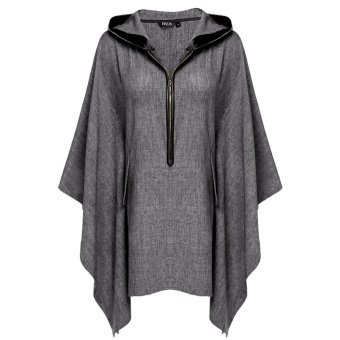 C1S Loose Hooded 3/4 Raglan Sleeve Zip up Pullover Solid Outwear (Dark Grey) - intl  