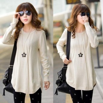 C1S Loose Knit Pullover Cardigan Tops Sweater (Beige) - intl  