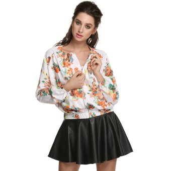 C1S O-Neck Floral Thin Loose Jacket (White) - intl  